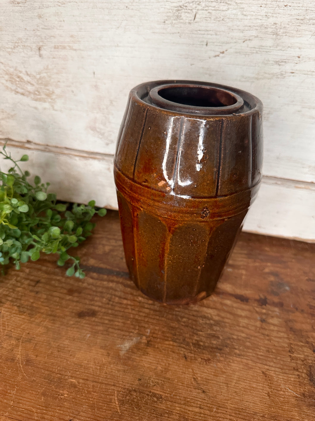 Peoria Pottery Antique Brown Crock Preserves 7” Jar Glazed Stoneware Marked