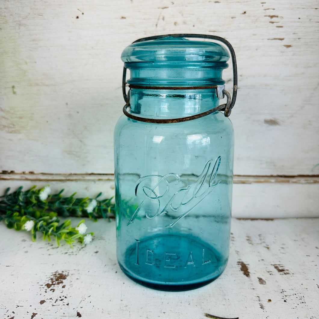 Teal Ball Mason Jar with Metal Closure