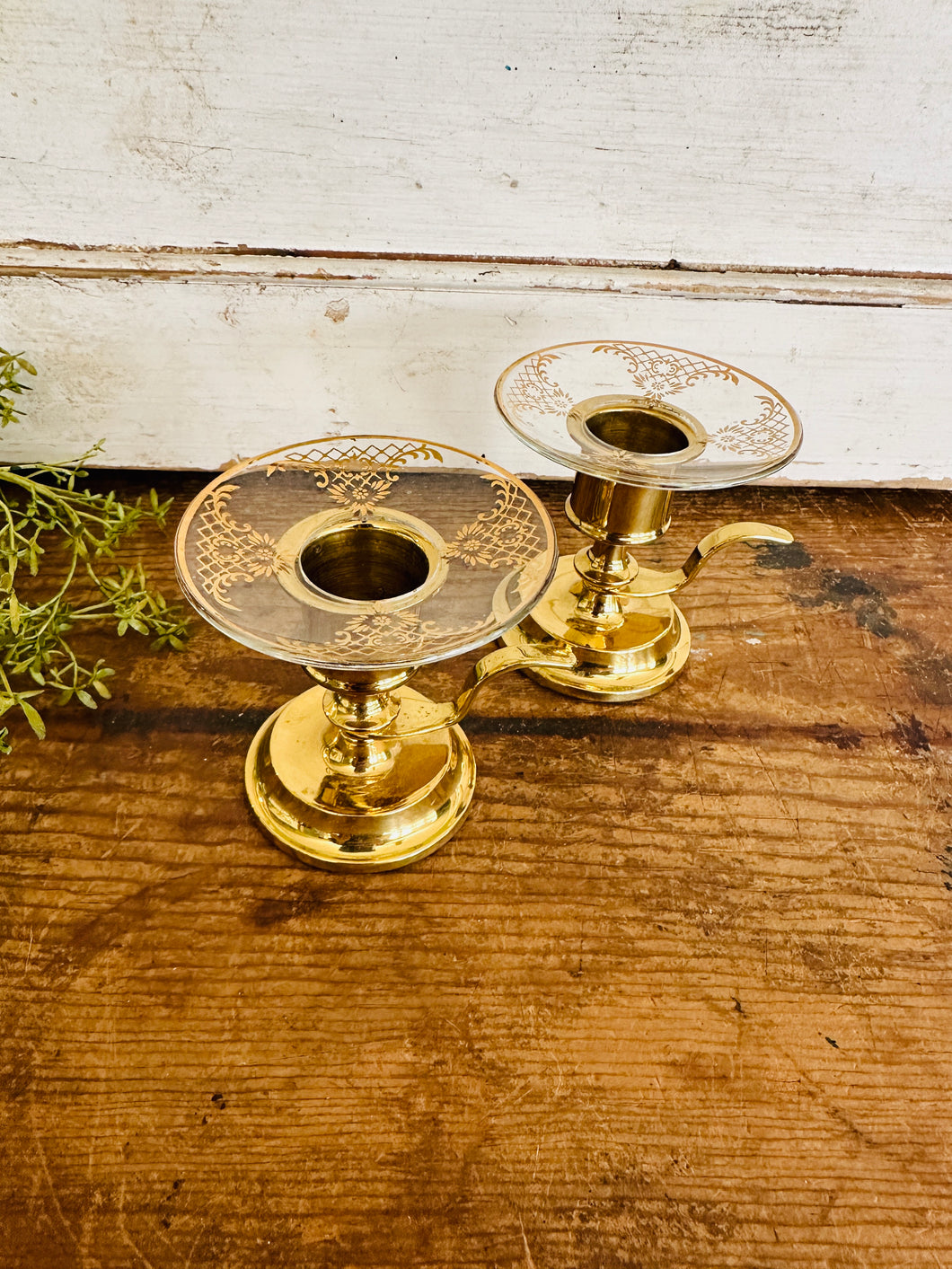 Brass Candlesticks with Glass Tops