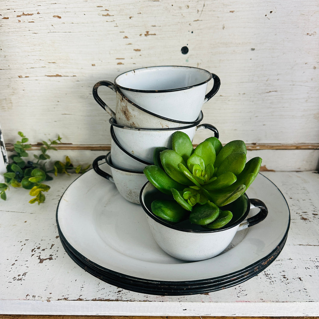 Stunning Antique Enamel Plate and Cup Set