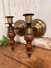 Load image into Gallery viewer, Vintage Wood and Brass Wall Sconce
